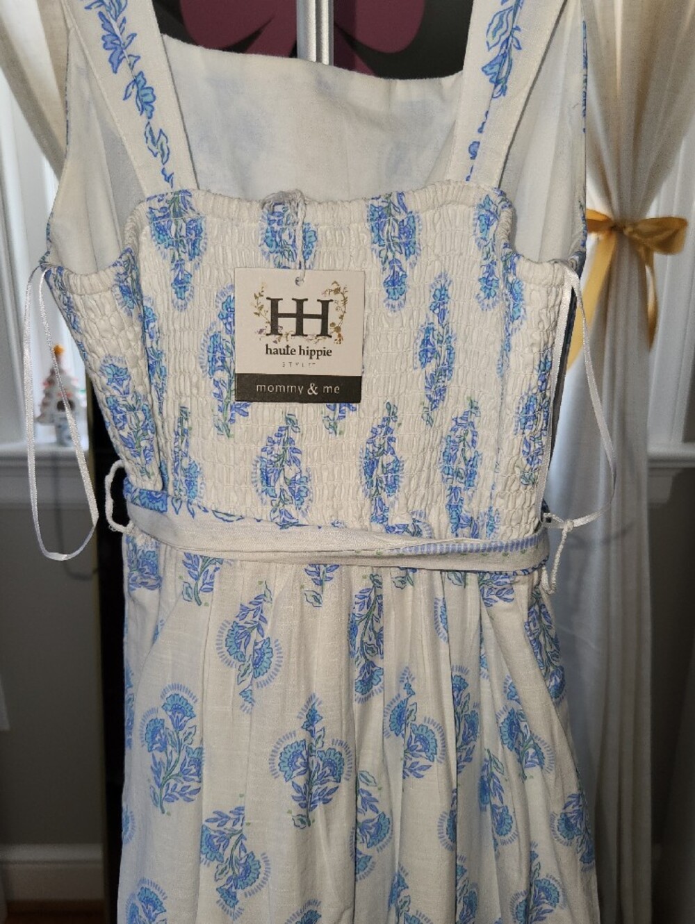 Haute Hippie Mommy and Mini- White Maxi Dress with Blue Floral Medallions - Picture 5 of 5